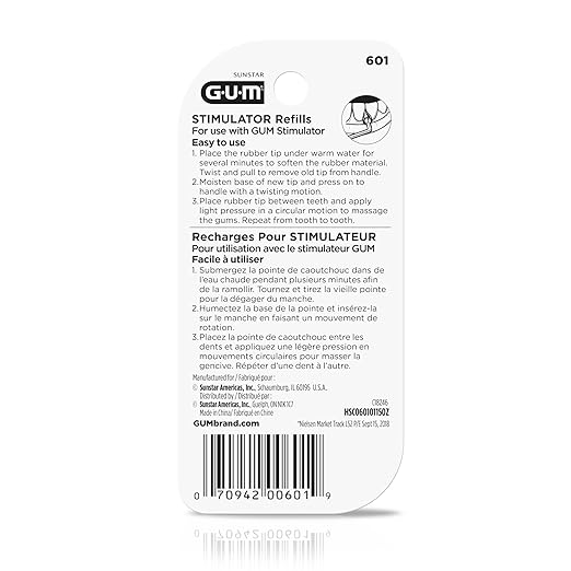 GUM Stimulator Refills - 3 Rubber Tips Included - Compatible with The GUM Stimulator Permanent Handle - Massager for Gums, Plaque Removal and Gum Health, 3 Count(Pack of 6)