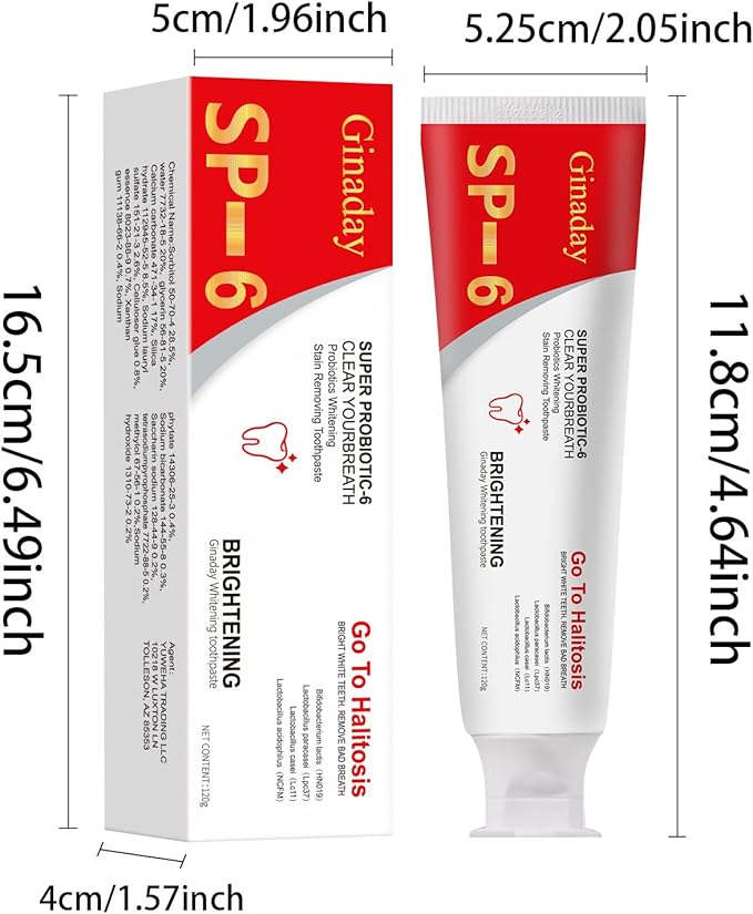 SP-6 Probiotic Toothpaste,Deep Cleaning Care Fresh Breath Ultra Whitening Toothpaste with Probiotic Oalance Oral Microbiot. (1 Pcs)