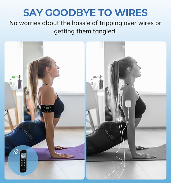 NURSAL Wireless TENS Unit Muscle Stimulator, Dual Host TENS EMS Machine for Pain Relief, 18 Modes 20 Intensity Remote Control Pulse Physical Electrotherapy for Back Shoulder Pain (2 Pads)