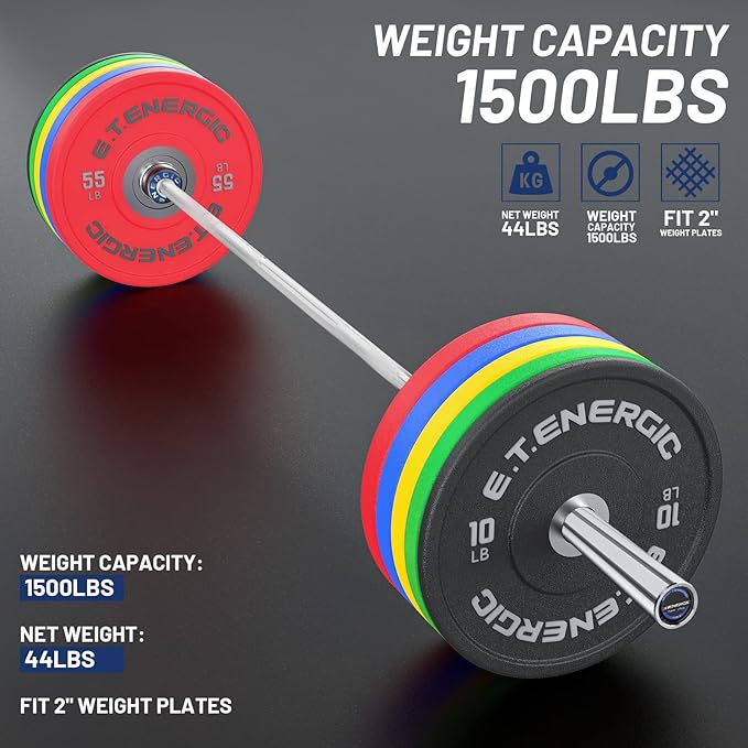 7ft Olympic Barbell Bar 45LB Load 1500lbs Capacity Available, for Gym Home Exercises, Weightlifting, Powerlifting for 2" Olympic Plates-StrideForce Fitness