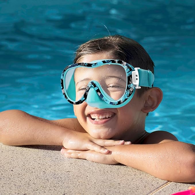 Kids Swim Goggles with Nose Cover, 180° Panoramic Snorkel Mask with Anti-Fog & Anti-Leak Design, Comfort Fabric Strap UV Protection Lens for Boys Girls Ages 3-15-StrideForce Fitness