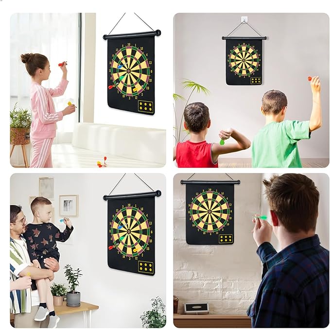 Magnetic Dart Board with 24pcs Darts,Indoor Outdoor Dart Game for Kids and Adults,2in1 Rollup Safe Dart Flights Toys Set for 3-12 Year Old Boys Girls Christmas Birthday Gifts-StrideForce Fitness