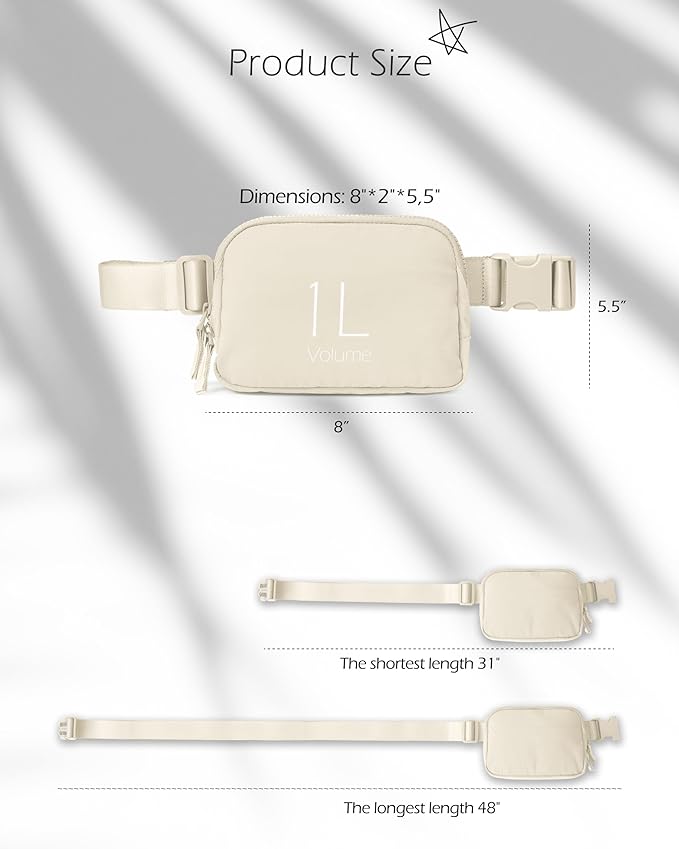 ODODOS Unisex Mini Belt Bag with Adjustable Strap Small Fanny Pack for Workout Running Traveling Hiking, Eggshell-StrideForce Fitness