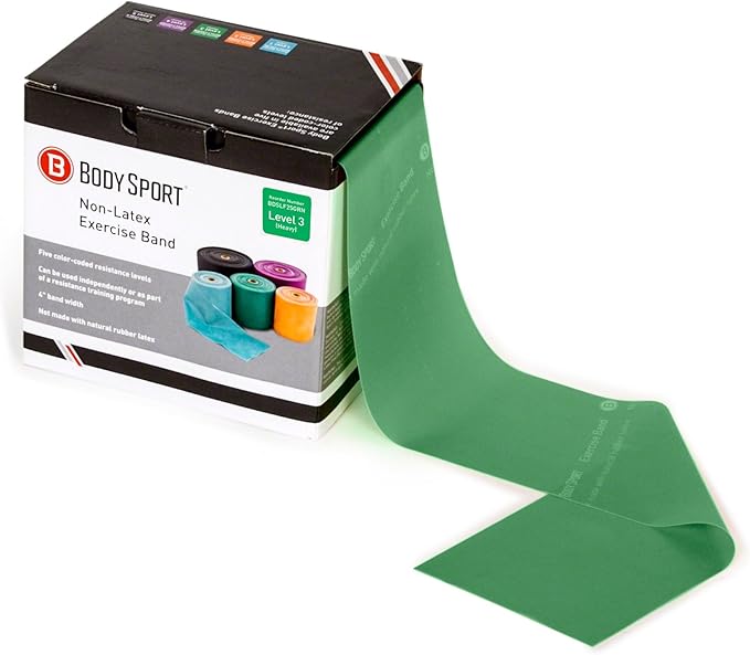 Body Sport Exercise Bands - 25 yd. Roll of Heavy Resistance Bands for Stretching, Fitness or Physical Therapy, Non-Latex - Extra Heavy Medium Resistance - Green-StrideForce Fitness