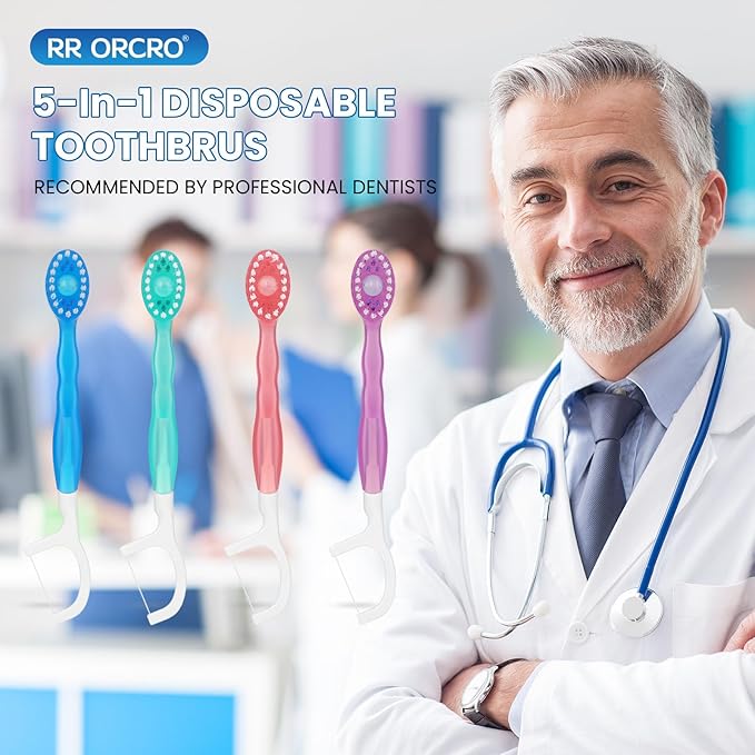 20Pack Mini Disposable Toothbrushes Set 5-in-1 Portable Pre-Pasted Travel Toothbrush with Toothpaste + Tongue Scraper + Floss + Pick Individually Wrapped Small Prepasted Toothbrush for Kids Adults