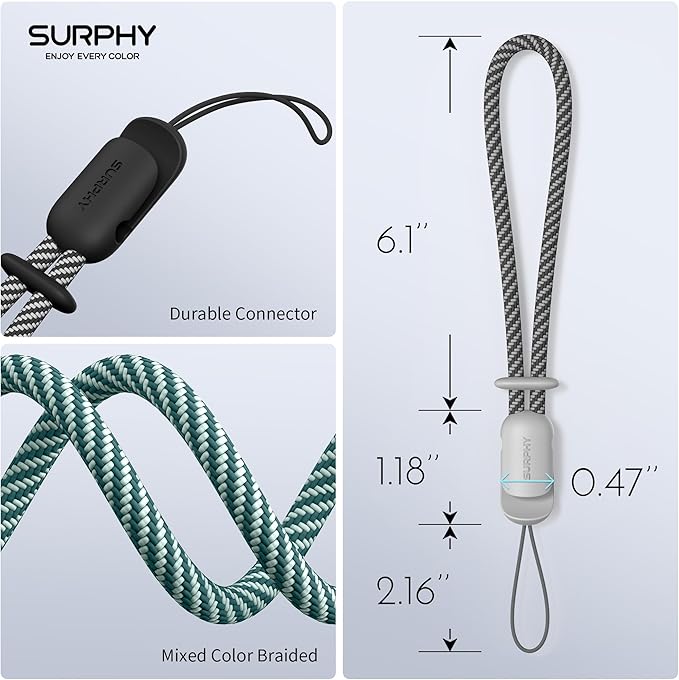 SURPHY 3 Pack Phone Wrist Strap with CellPhone Tether Tab, Cellphone Lanyard, Phone Strap with 2-Color Braided, Wrist Lanyard