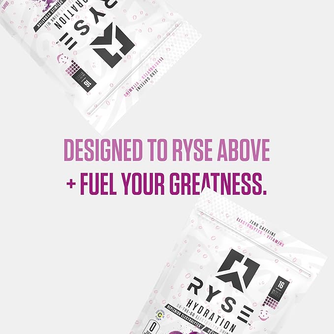 RYSE Hydration Electrolyte Powder Drink Mix Packets - Kool-Aid Grape - Sugar-Free Full Spectrum Electrolytes with Essential Vitamins, Taurine and Choline for Rehydration - 16 Serving Sticks-StrideForce Fitness