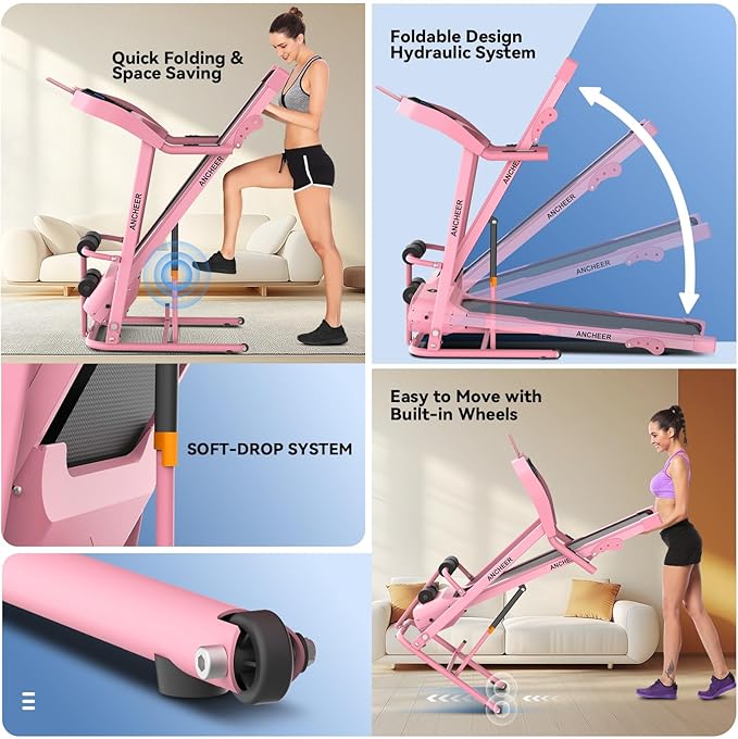 ANCHEER Foldable Treadmill with Sit Up Bench, 2025 Upgrade 3.5HP Portable Treadmills for Home with Incline 350 lbs Capacity, Smart LCD Display Body Fat& Heart Rate, Multifunction Exercise Equipment-StrideForce Fitness