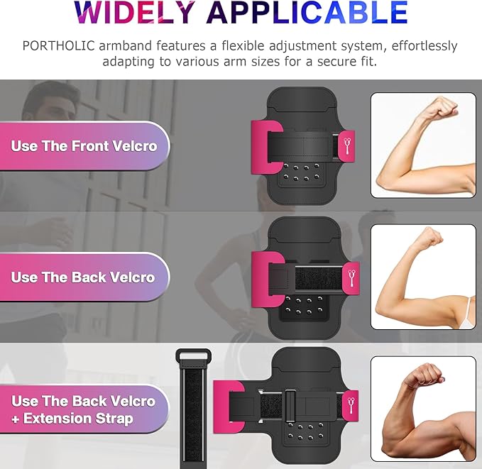 PORTHOLIC 2025 Running Armband Water Resistant Sports Phone Holder Case with Extension Strap, Key Card Slot Up to 6.9" Phone for iPhone 17/16/15/14/13 Plus Air Pro Max XR/XS, Galaxy S25/24/S10-StrideForce Fitness