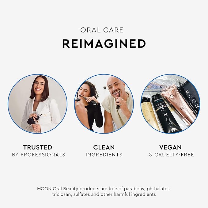 MOON Dissolving Teeth Whitening Strips, 14 No Rinse White Strips, Peppermint, Hydrogen Peroxide & Essential Oils, Whiten Sensitive Teeth up to 7 Shades in 2 Weeks, Travel Essentials, Vegan Oral Care