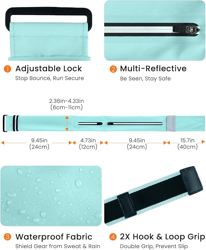 Running Belt for Women and Men, Adjustable Fanny Packs No Bounce Phone Holder for Running with Water Bottle & Headband, Waterproof Reflective Waist Packs for Runner Fits All Phones (L-Blue)