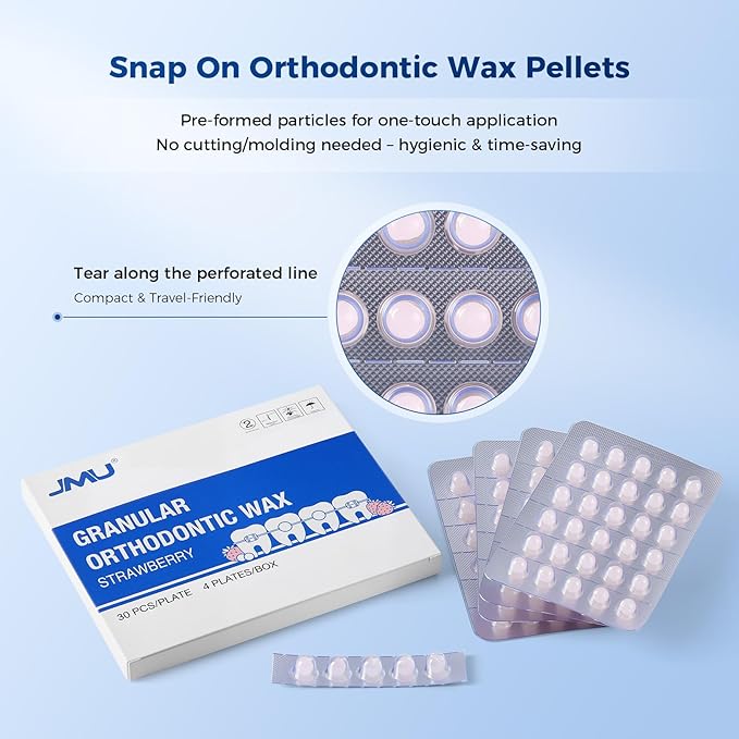JMU Orthodontic Wax for Braces Wax Dots 120 Individually Wrapped, Dental Wax for Comfort & Protection, Strawberry
