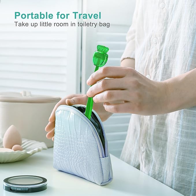 Mspan Tongue Scraper for Adults & Kids: Tongue Cleaner Brush Dental Clean Care Kit with Plastic Travel Case Cover - Oral Hygiene Fresh Breath Green Grey 2 Pack