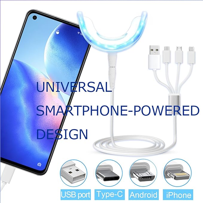 TAWEE Teeth Whitening Kit Safe for Sensitive Teeth & Enamel Wired Tooth whitening Accelerator Light with 16 Blue LED Pure White Teeth Whitener Waterproof