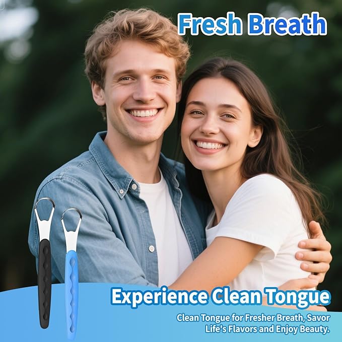 2-Pack Colorful Tongue Scraper for Adults with Travel Case, Stainless Steel, Metal Tongue Brush for Bad Breath, Oral Hygiene Tool, Easy to Use & Portable