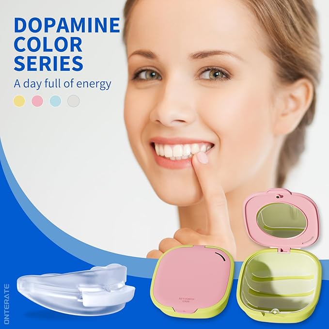 Magnetic Retainer Box with Mirror, Compact Denture Case with Vent Holes & Retainer Remover Tool & Chewies & Brush, Protable Aligner Cleaner Case for Night Mouth Guards, Braces (Blue Purple)