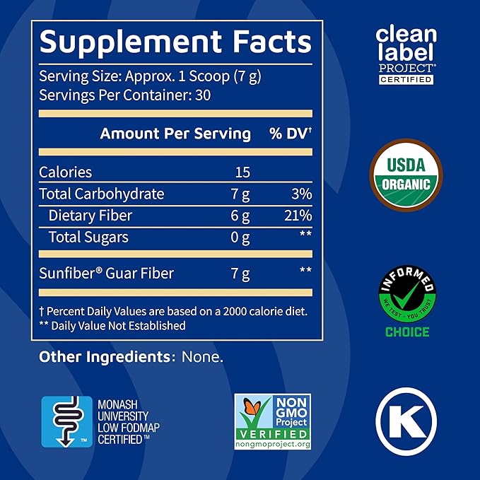 Tomorrow's Nutrition, Sunfiber, Prebiotic Fiber Supplement for Digestive Health, Low FODMAP, Gluten-Free, Unflavored, 30 Servings-StrideForce Fitness