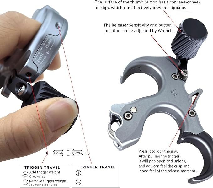 Compound Bow Aid Releaser with Wrist Straps and Adjustment Tool,Archery Release Aids with 3 Thumb Release Adjustable,Aluminum Alloy Aids.for Left and Right Handers.-StrideForce Fitness