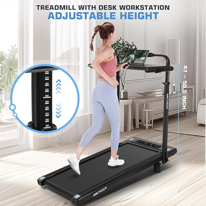 ANCHEER Walking Pad Treadmill with 12% Incline&Adjustable Height, 4 in 1 Under Desk Treadmills with Desk Workstation, Foldable Treadmill for Home 300lb,3 Type Control-StrideForce Fitness