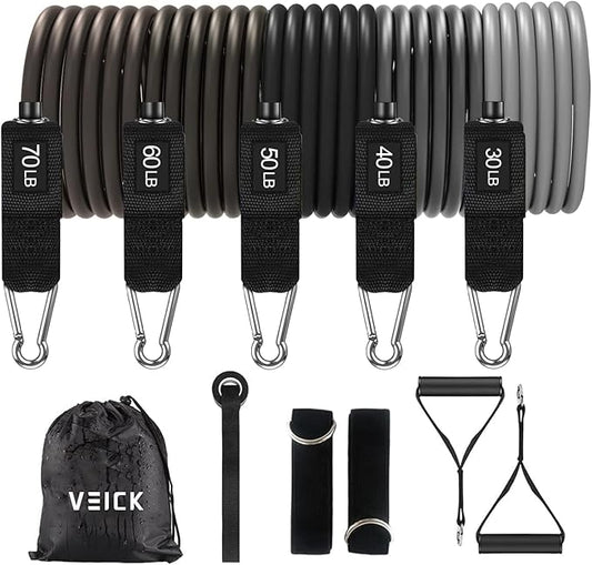 VEICK Resistance Bands, Exercise Bands for Working Out with Handles, Elastic Workout Bands for Men Women, Exercising Bands for Strength Training Equipment at Home Gym-StrideForce Fitness