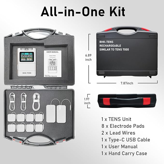 Digital TENS Unit with 8 Electrodes Pads, EMS TENS Unit Muscle Stimulator for Back Pain Relief, Upgraded Color LCD TENS Machine, Rechargeable Tens Massager for Neck Pain Relief, Sciatica Pain Relief-StrideForce Fitness