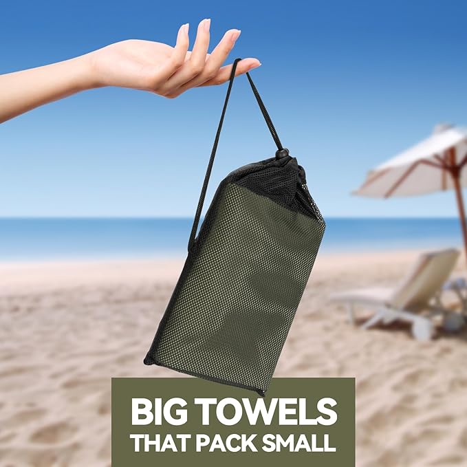 Microfiber Beach Towel Perfect for Travel, Sports, Camping, Swimming, Yoga, Gym-Quick Dry, Sand Free, Compact, Lightweight, Absorbent(Army Green,Medium(130x70cm, 51x27”))-StrideForce Fitness