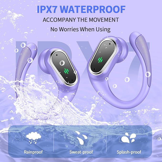 Wireless Earbuds, 2025 Bluetooth 5.4 Headphones Sport, Bluetooth Earbuds with ENC Noise Canceling Mic, 50H Stereo Wireless Headphones IP7 Waterproof with Earhooks, Dual LED Display for Workout/Running-StrideForce Fitness