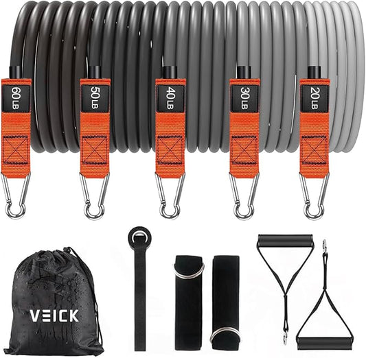 VEICK Resistance Bands, Exercise Bands for Working Out with Handles, Elastic Workout Bands for Men Women, Exercising Bands for Strength Training Equipment at Home Gym-StrideForce Fitness