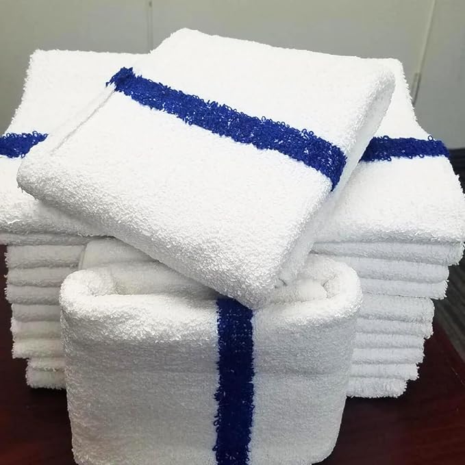 Towels N More 24x48 Soft Poolside Towels - 12 Large Super Absorbent Pool Towel White and Blue Center Stripe - Ideal for Home, Pool, Spa, Gym, Hotel, Motel Rental Room Use - 100% Cotton Bath Towels-StrideForce Fitness