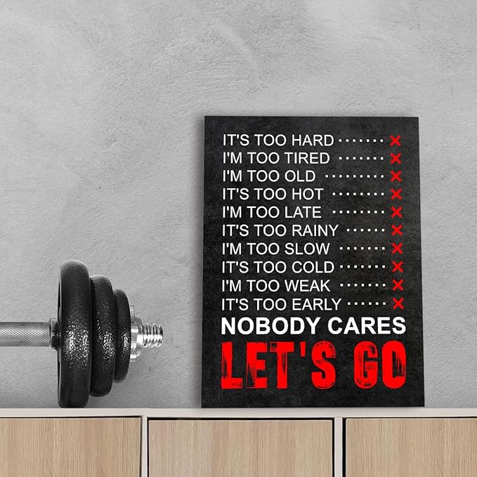 OTINGQD Inspirational Gym Wall Decor,Fitness Quotes Wall Art,Nobody Cares Let's Go Canvas Wall Decor for Home Gym-StrideForce Fitness