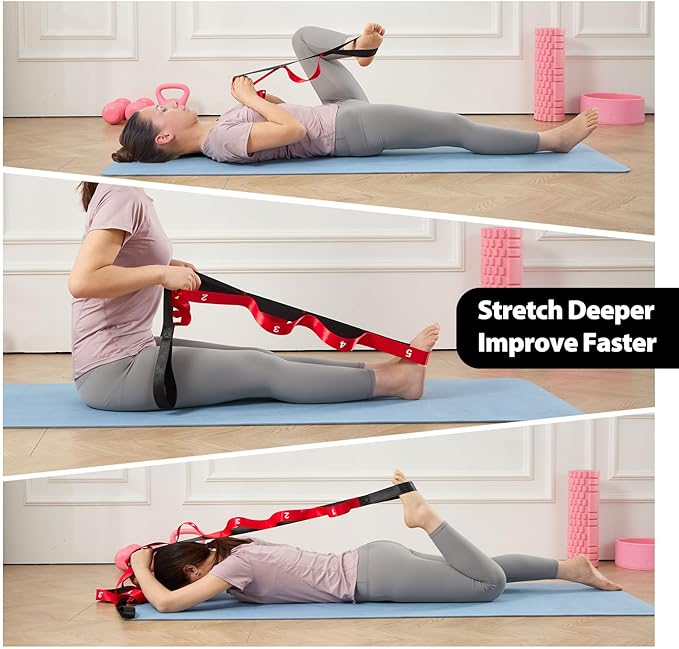 Stretching Strap with 10 Loops-Yoga Strap for Physical Therapy,Home Workout,Pilate & Flexibility Training,Non Elastic Exercise Stretch Band for Hamstring,Leg Stretcher Belt,Flexibility Fascia-StrideForce Fitness