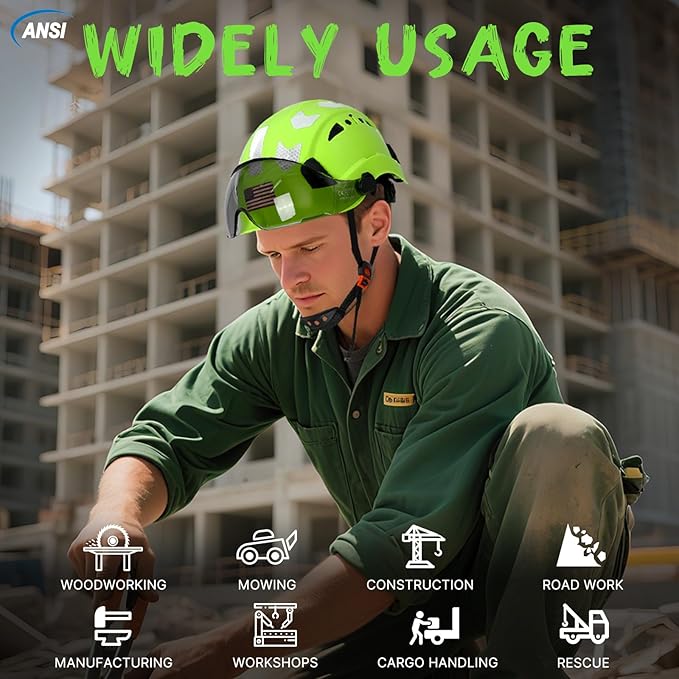 AOLAMEGS Construction Safety Hard Hat - ANSI Z89.1 Type Ι OSHA Approved Safety Helmets with Chin Straps Lightweight Reflective Vented ABS Hard Hats For Men Women Industrial Workwear 6-point Suspension-StrideForce Fitness