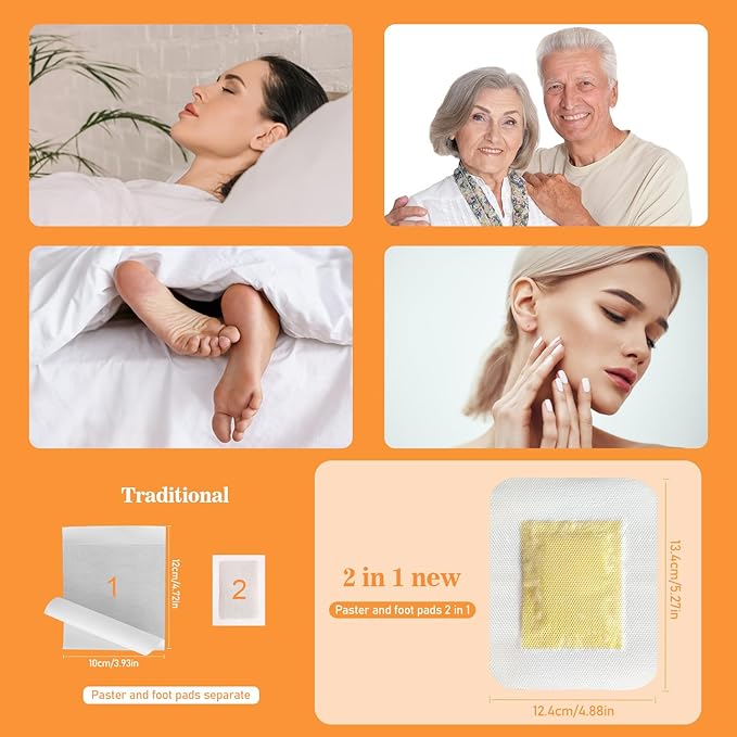 2 in 1 Ginger Foot Pads, 40Pads Tear and Use, Premium Natural Ingredients Ginger Powder, Bamboo Vinegar FootPads with ''Stay in Place'' Adhesive Pads Sheet (40 Pads)-StrideForce Fitness