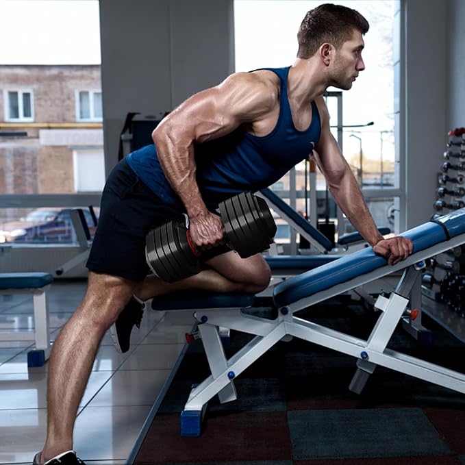 VEICK 25/55 lbs Adjustable Dumbbell with Anti-Slip Turning Handle, Fast Adjust Weight for Men Women, Exercise Equipment with Tray for Home Gym Full Body Workout Fitness-StrideForce Fitness