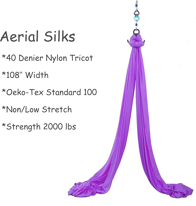 Aerial Silks Yoga Swing Set - 9/11 Yards Aerial Yoga Hammock Kit Anti-Gravity Flying for Fitness, Low/Non Stretch Nylon Tricot Fabric Hardware Included for Dance-StrideForce Fitness