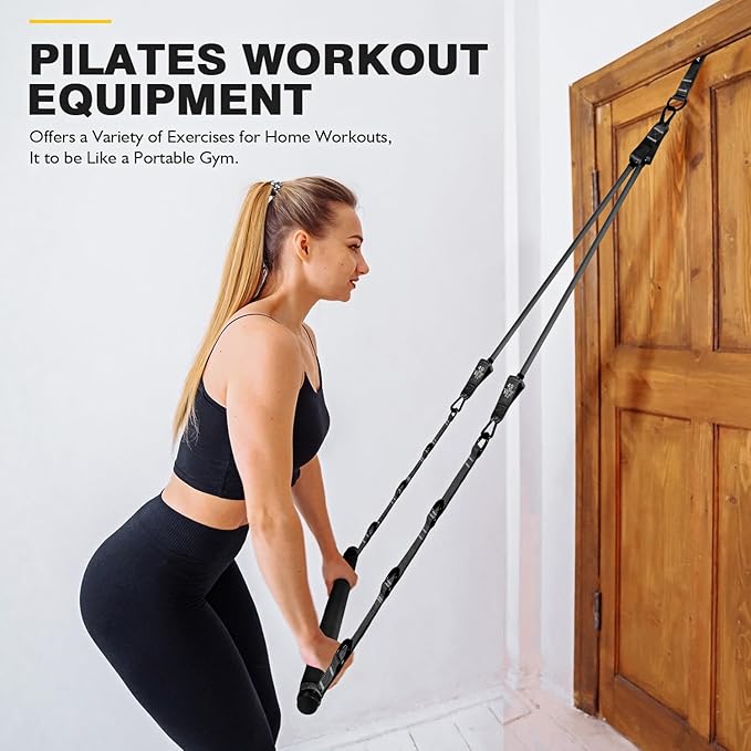 Pilates Bar Kit With Resistance Bands, Workout Equipment for Legs, Hip, Waist, Arm, Squats Exercise Equipment for Home Workouts, Adjustable 3-Section Bar Kit for Women & Men