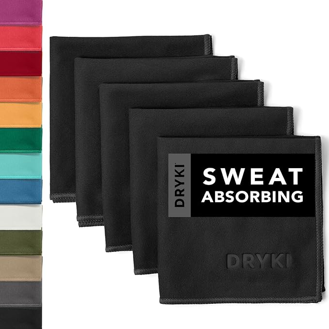 Pocket-Sized Sweat Towels - The Original Sweat Absorbing Handkerchiefs - Quick-Dry Microfiber Sweat Rags for Face, Hands, & Body - Men & Women - Gym, Sports, and Work (Black: 5 Pack)-StrideForce Fitness