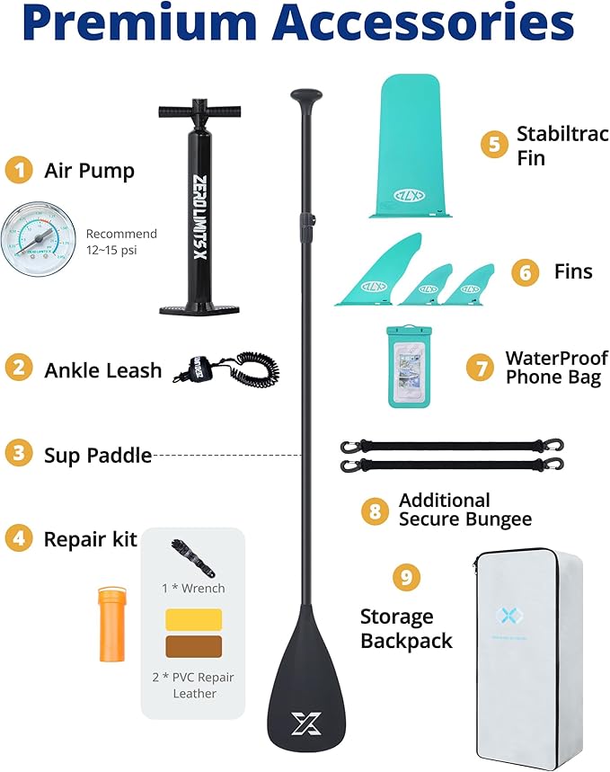 ZLX Inflatable Stand Up Paddle Board, 10'6" SUP Non-Slip Stable Deck Pad, Unique Center Fin, Premium Accessories, Portable Paddleboard for Adults, Beginners, All Skill Levels-StrideForce Fitness