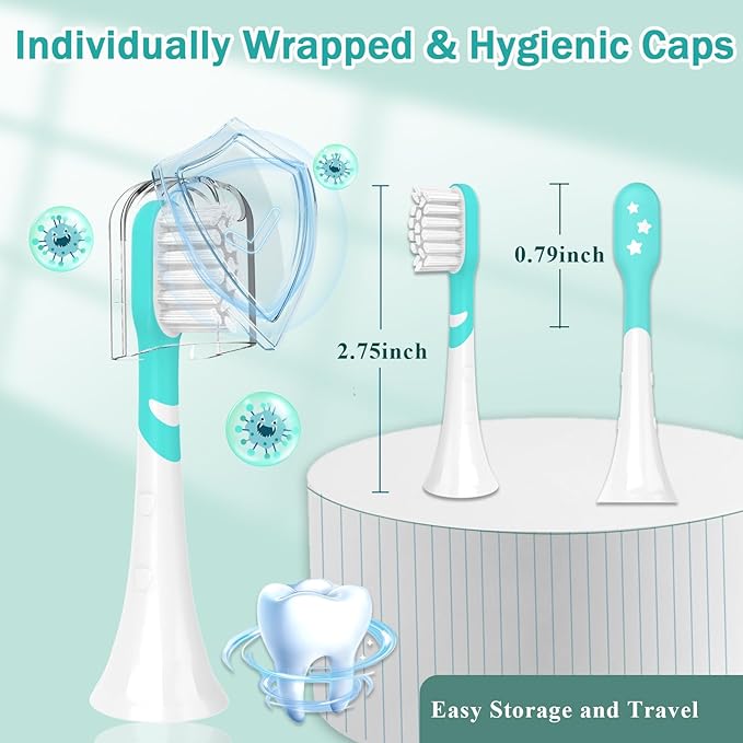Kids Toothbrush Heads Compatible with Electric Philips Sonicare Handle 6032/94 6321 6340 6042 6320 6330, Replacement Heads Compact for Child 3-7 Years Old, Mini Brush Heads with Caps, 8 Pack Green