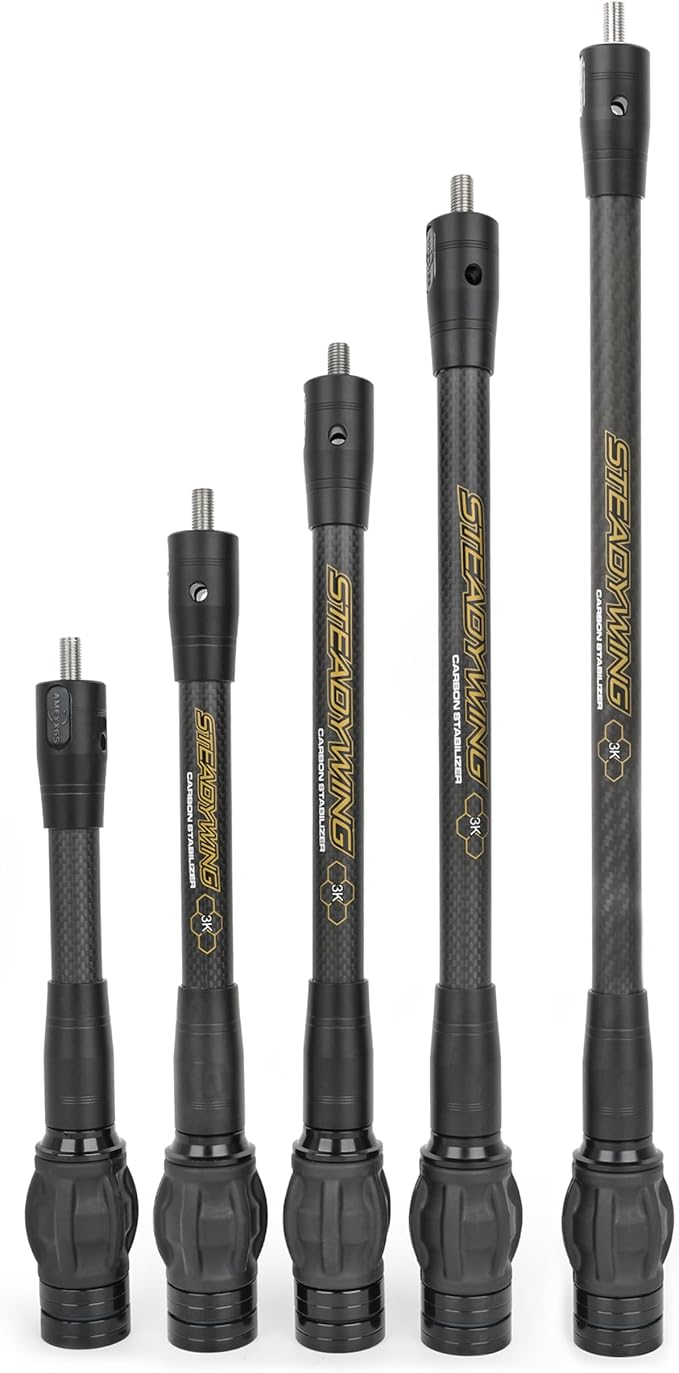 AMEYXGS Archery Bow Stabilizer for Compound Bow, 3K Carbon Fiber 6", 8", 10", 12" 15" Rods, Damping System, Weights Kit, Single Side V-Bar Mount,Quick Disconnect-StrideForce Fitness