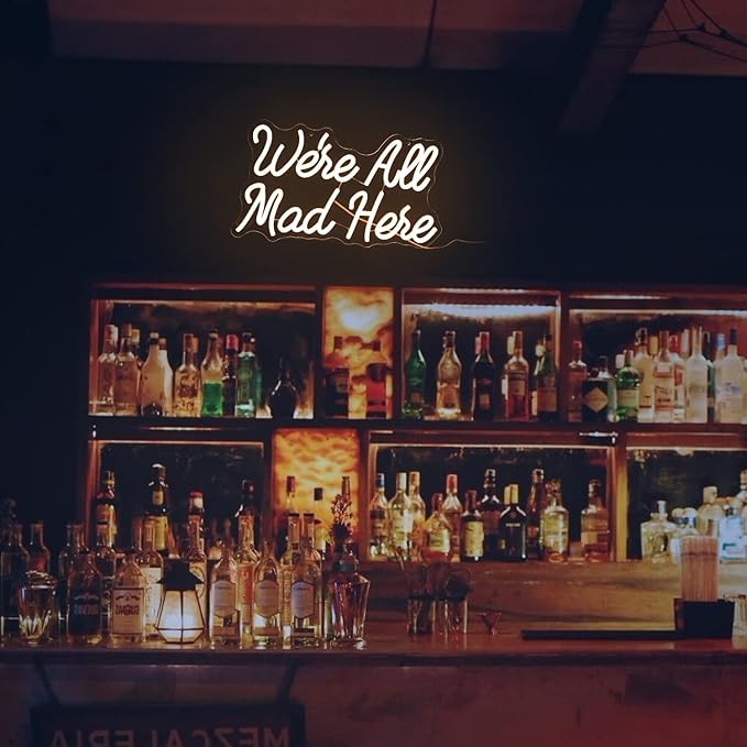 We Are All Mad Here Neon Sign Letter LED Neon Lights Dimmable USB Powered 16.5’’X9.4’’Cool Wall Decorative Light Bedroom Bar Birthday Party Decoration Gifts (Warm White)-StrideForce Fitness