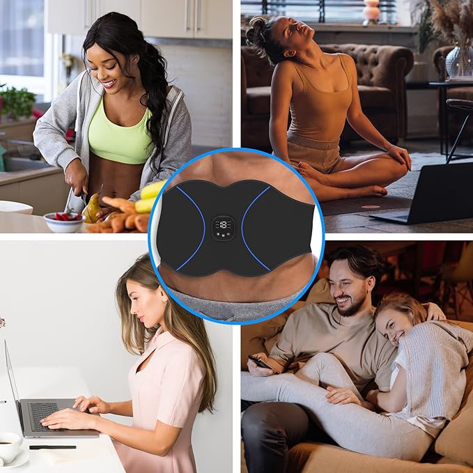 FDA Cleared, ABS Stimulator - EMS Muscle Stimulator, Portable Muscle Training for Abdomen, Abdominal Toning Belt, Fitness Ab Workout Equipment for Women and Men, Black Blue-StrideForce Fitness