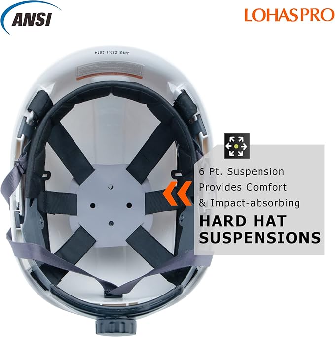 LOHASPRO Hard Hats Construction Safety Helmet with Visor ANSI Z89.1 Approved OSHA Hardhat, Vented Men White Hard Hat with Chin Strap Tree Climbing Arborist Helmet (P1 White+Smoked Visor)-StrideForce Fitness