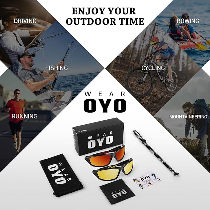 Polarized Sports Sunglasses for Men Women,Fishing Driving Rectangular Goggles UV400 Protection-StrideForce Fitness