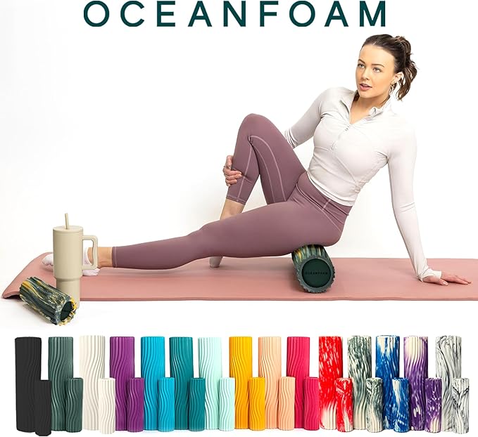 Oceanfoam Tidal Roller - Hunter, Gold & Natural Marbled - Muscle Massage Foam Roller for Back Pain & Stretching - Firm & Ergonomic Wide Wave Textured - Yoga, Athletics, Wellness - Full Size, 20" x 5"-StrideForce Fitness