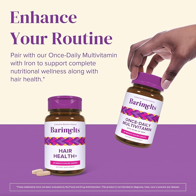 Barimelts Hair Health+ for GLP-1 Users and Bariatric Patients - Hair Growth Supplement Helps Reduce Visible Hair Thinning - 30 Smooth-Coated Caplets (1-Month Supply)-StrideForce Fitness
