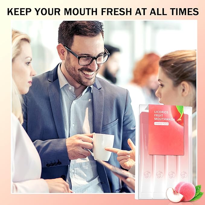 40PCS Peach Oral Care Travel Mouthwash,Fresh Breath Travel Size Mouthwash,Individually Wrapped Mini Mouth Wash,Refreshing Oral Mouth Rinse,Oral Cleaning Mouth Wash for Adults