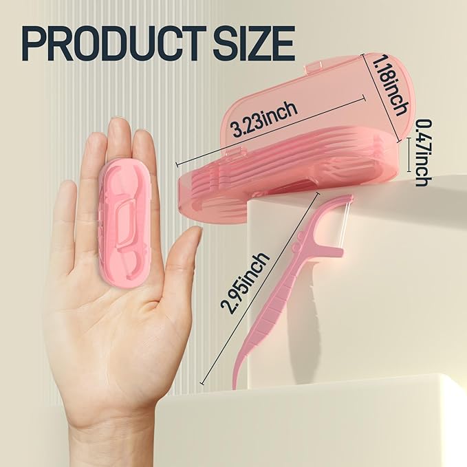 Holy Rose Pink Dental Floss Picks with Micro Travel Case - 5-Box Pack (10 Double String Flossers Each) - Easy Teeth Clean for Adults, Perfect for Home and On-The-Go Flossing