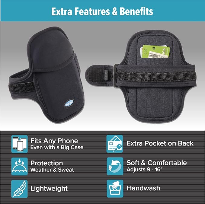 Tune Belt AB93 Cell Phone Armband Case Water Resistant Running Holder for iPhone Pro Max Plus (15/14/13/12/11/X/XS/XR/8) Galaxy S Ultra Plus Edge Note (23/22/21/20) Adjustable Strap & Key Pocket-StrideForce Fitness