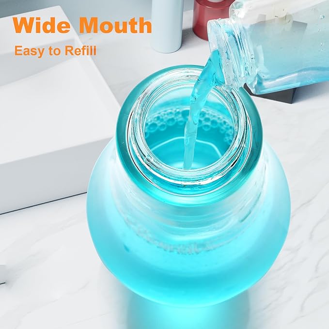 Glass Mouthwash Dispenser for Bathroom, Mouth Wash Container Bottle with Lid Cup, Small Clear Refillable Mouthwash Dispenser Decanter for Countertop (3 Pack/ 8.8OZ)